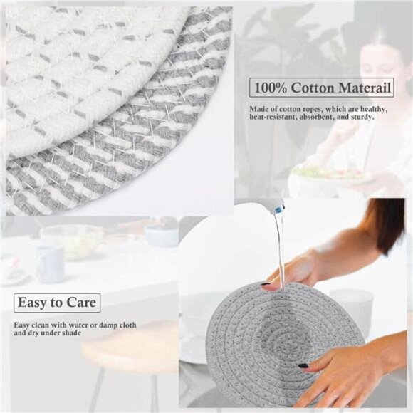 Trivets for Hot Dishes 7 Inch Cotton Pot Holders Heat Resistant Farmhouse Decor - Picture 2 of 8